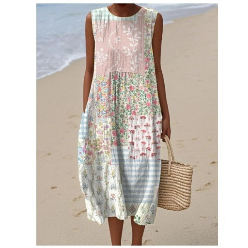 Vestido de mujer con cintura elástica y estampado de moda