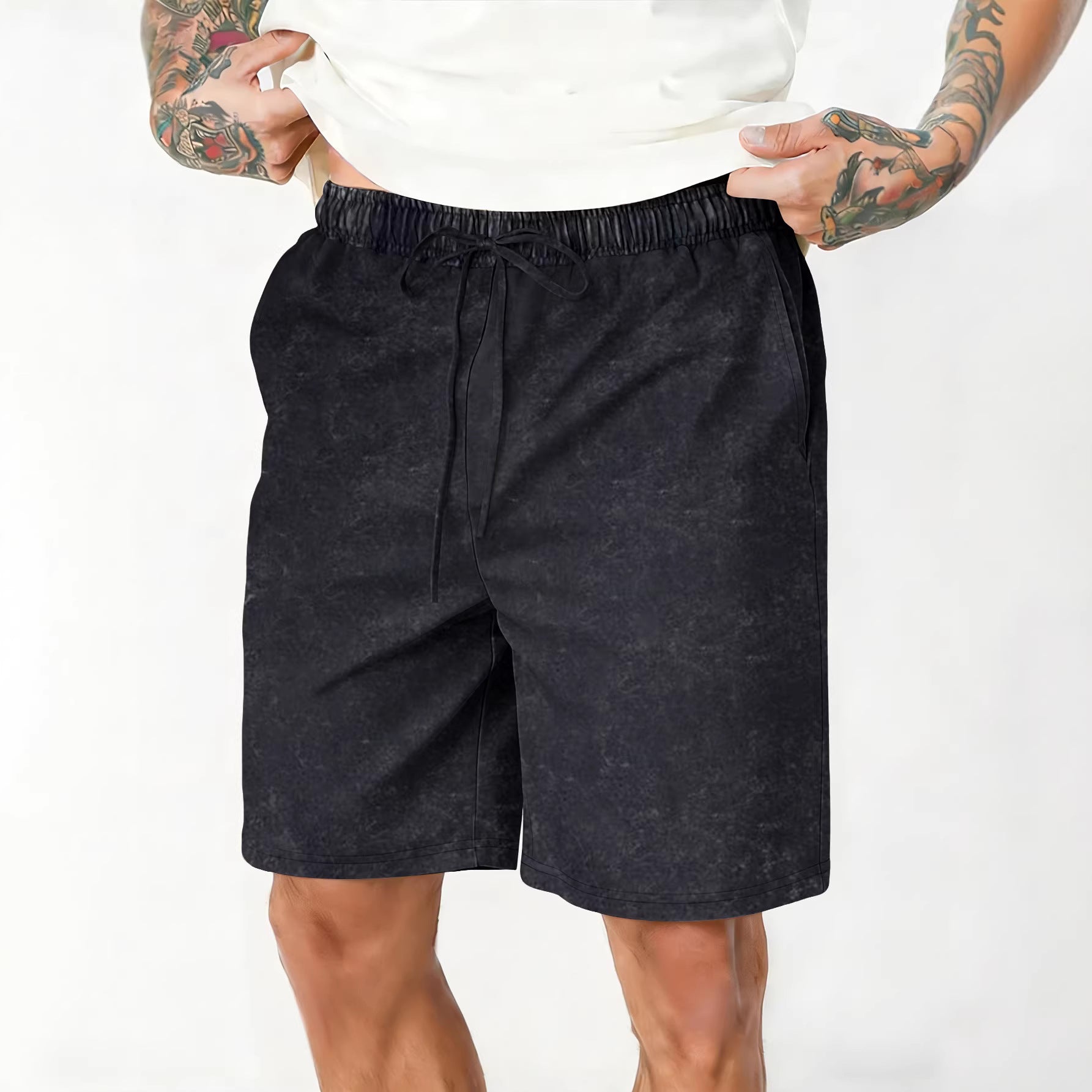Pantalones cortos casuales de corte relajado para hombre, lavados y desgastados