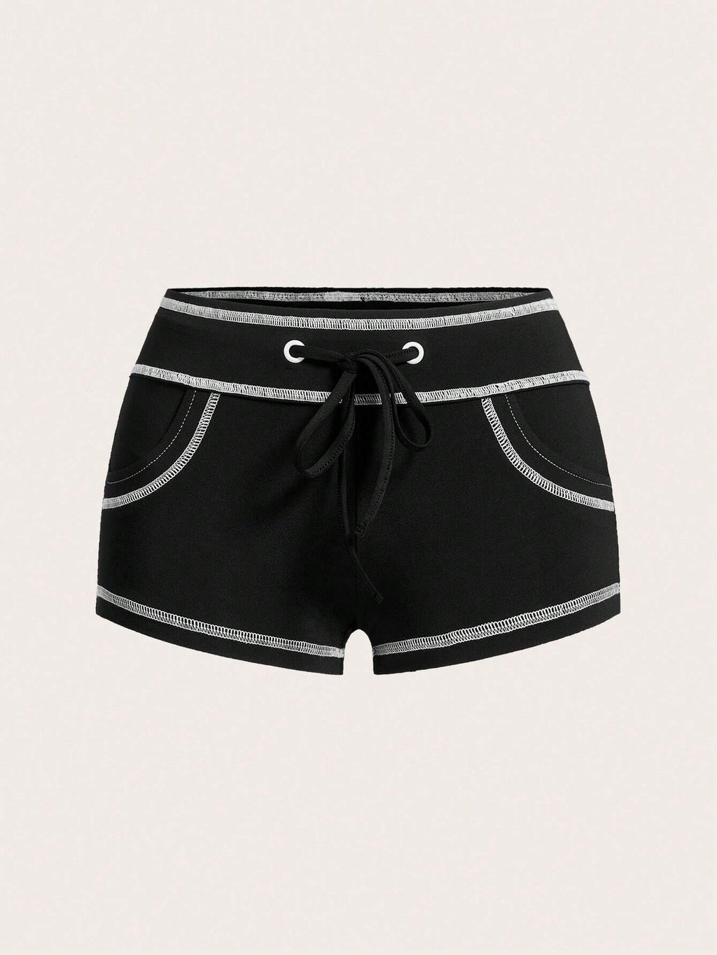 Open-stitch Design Lace-up Low-rise Hot Pants