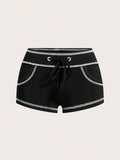 Open-stitch Design Lace-up Low-rise Hot Pants