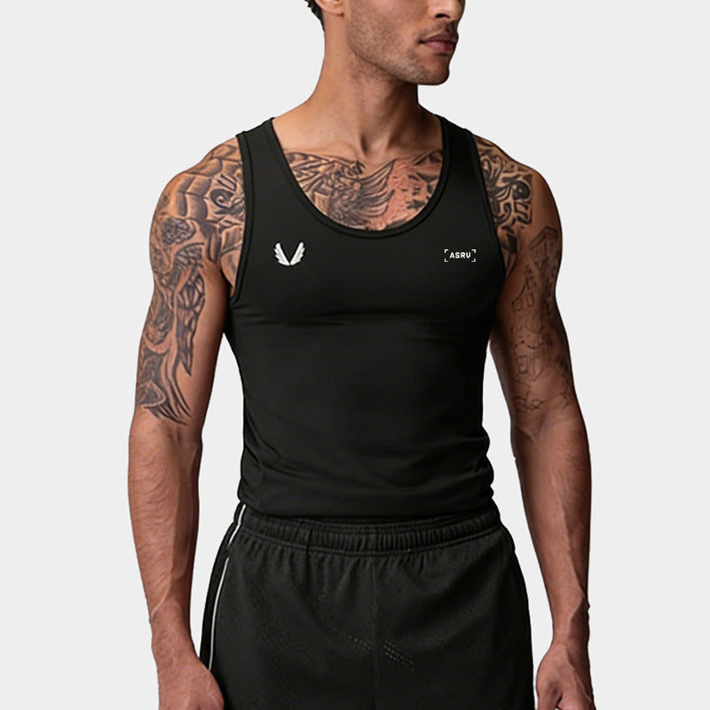 Camiseta deportiva de verano para hombre, estilo americano, de seda de leche, de secado rápido y muy elástica, sin mangas