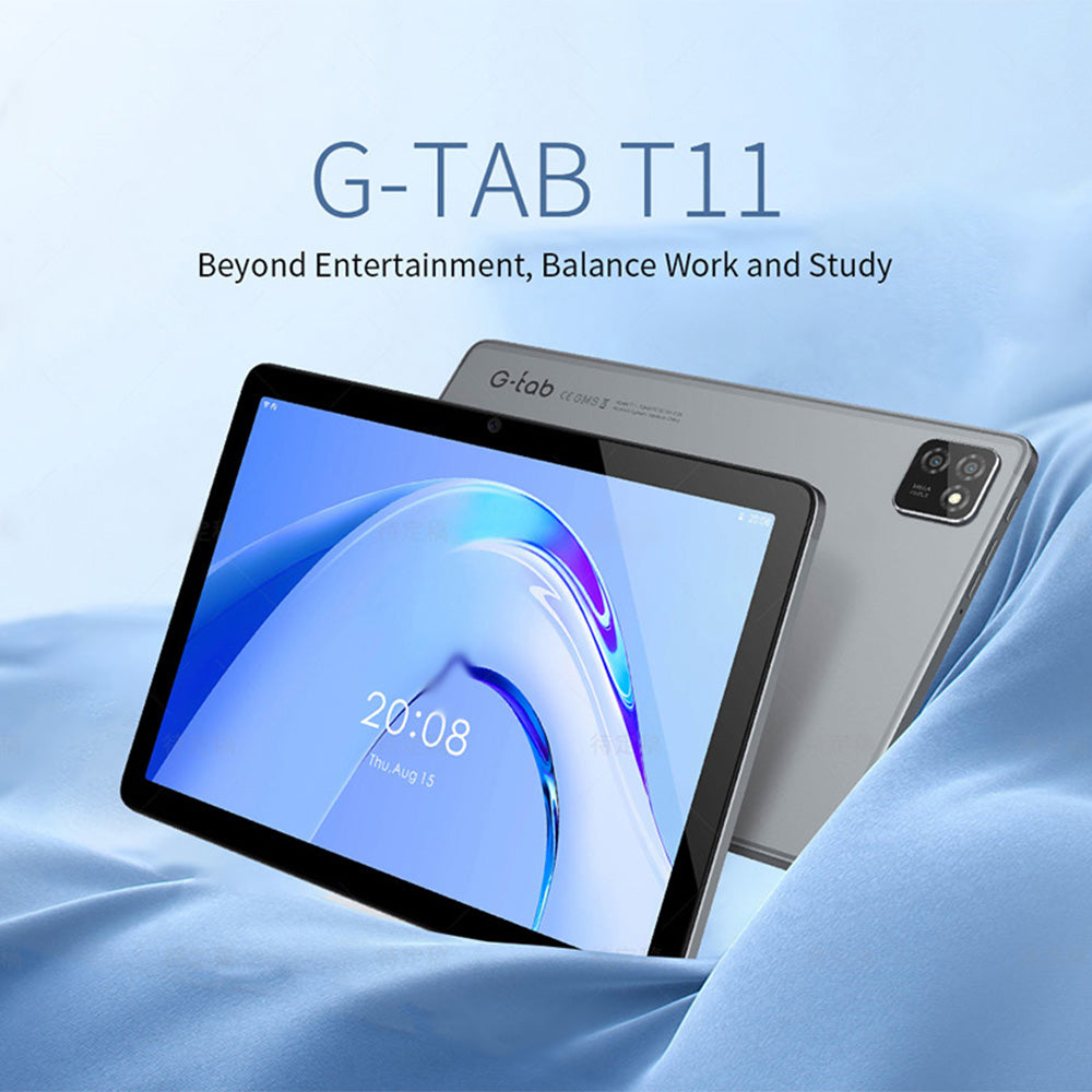 G tab T11 Android 14 Tablet 10.1 Inch 1280&800 IPS Screen Unisoc 8 Core Max 1.6GHz 8GB RAM 4GB&4GB Expansion128GB ROM 2.4&5GHz WiFi Bluetooth 5.0 6580mAh Battery 8MP&13MP Camera Dual 4G