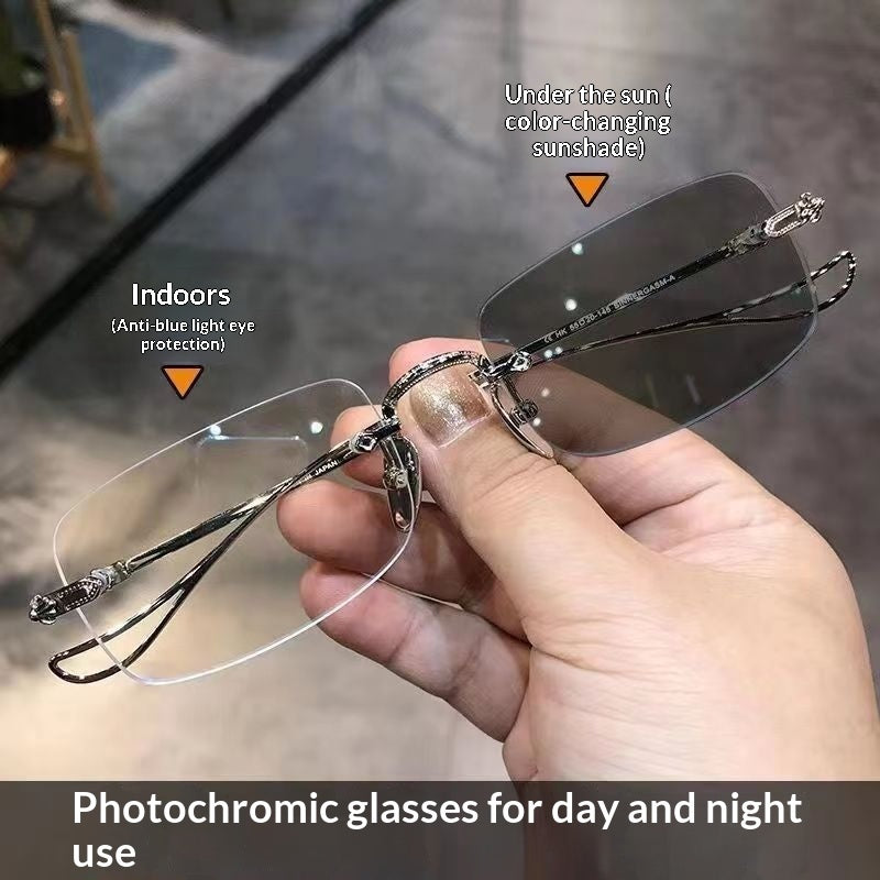 Montura de gafas para miopía vintage, moderna, ultraligera y sin montura, con cambio de color, para hombre.