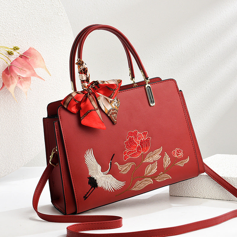 Bolso bandolera para mujer, nuevo, estilo chino, con bordado de grullas y estilo nacional.