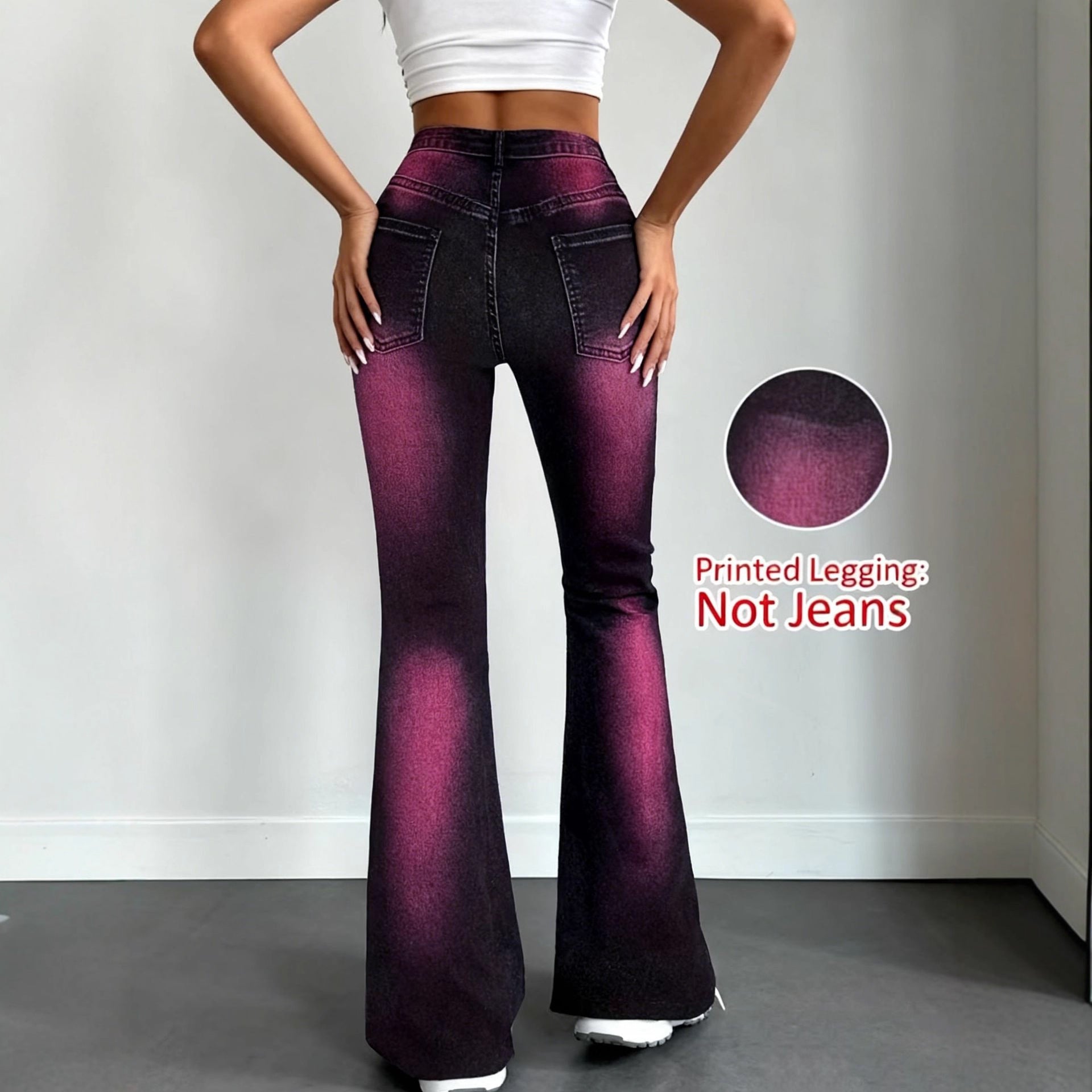 Womens Stretchy Slim-Fit Faux Denim Printed Pants