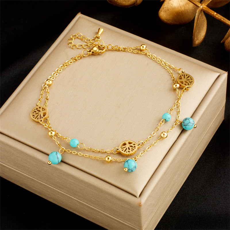 Tobillera de moda para mujer con forma de corazón, concha blanca, árbol de la vida y mariposa