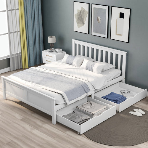 Wooden Solid White Pine Storage Bed With Drawers Bed Furniture Frame For Adults, Kids, Teenagers 4ft6 Double White 190x135cm