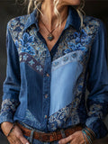 Camisas de mujer europeas y americanas, otoño-invierno, camisa de manga larga con estampado floral retro