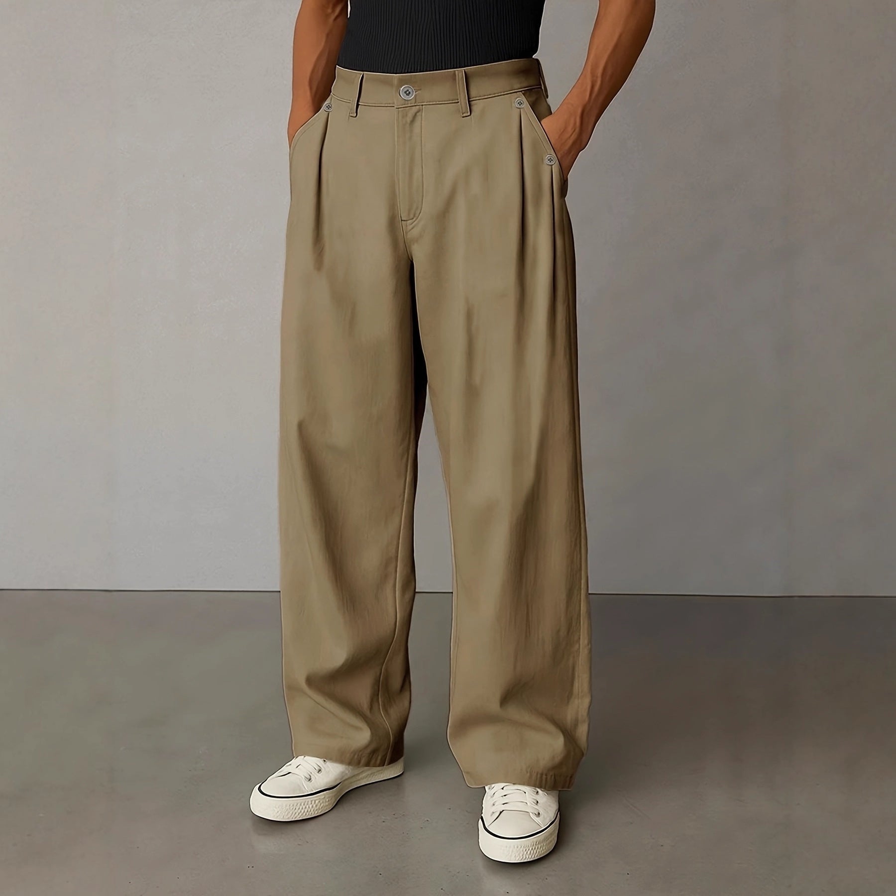 Pantalones rectos casuales de color liso con estilo para hombre