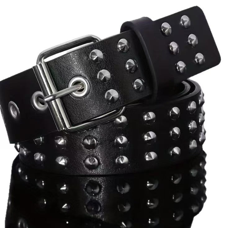 Men's And Women's Gothic-style Three-row Studded Belt