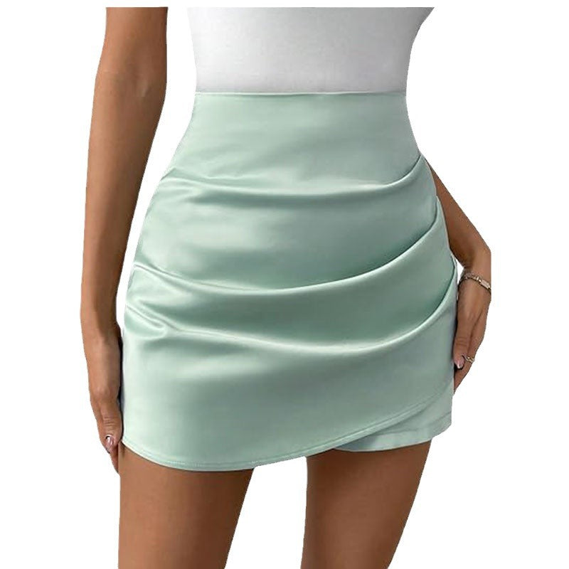 Womens Pleated Wrap Asymmetrical High-Waist Casual Shorts
