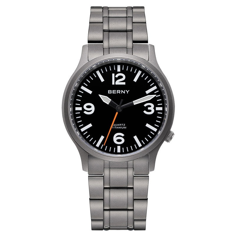 Reloj Bernie de cuarzo de aleación de titanio para hombre, resistente al agua y muy luminoso.