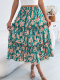 Women's Casual Floral Print Ruffle Trim Midi Beach Skirt