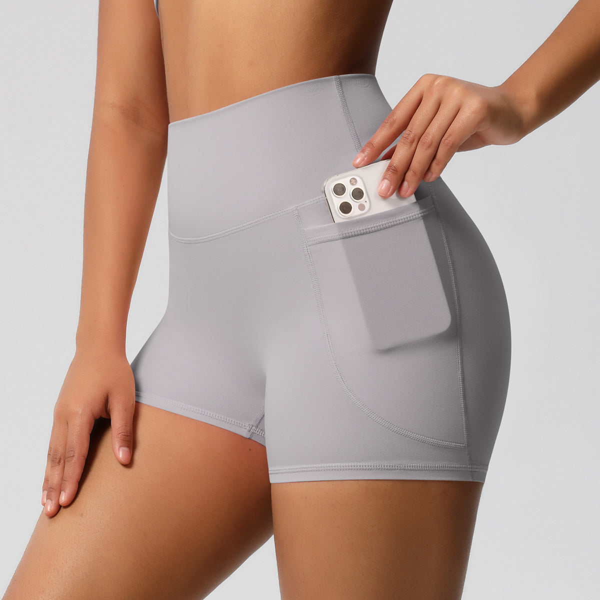 Womens Pockets Yoga Shorts Summer Three-Quarter Peach-Colored Yoga Shorts