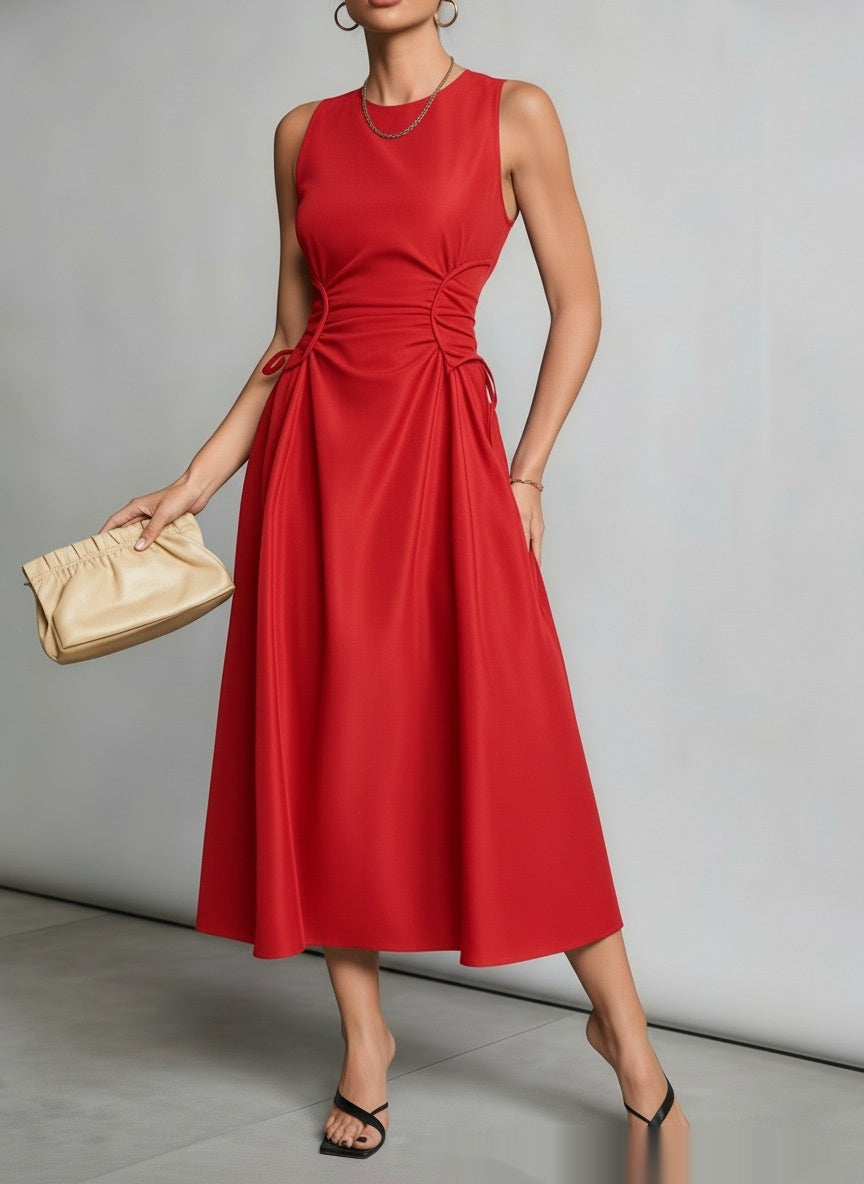 Niche Pleated Waist-cinching Figure-flattering A-line Maxi Dress