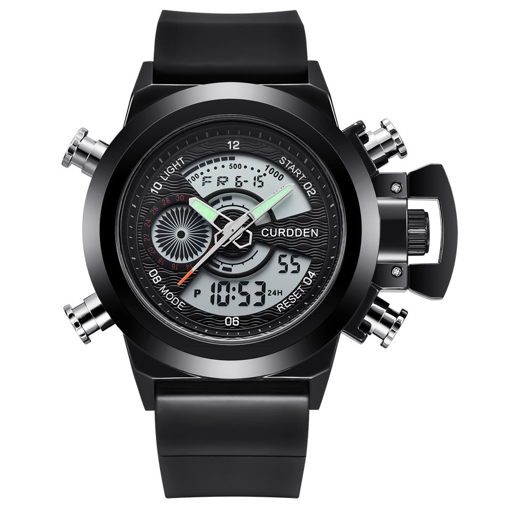 Reloj deportivo multifuncional con doble pantalla y cinturón de moda para hombre.