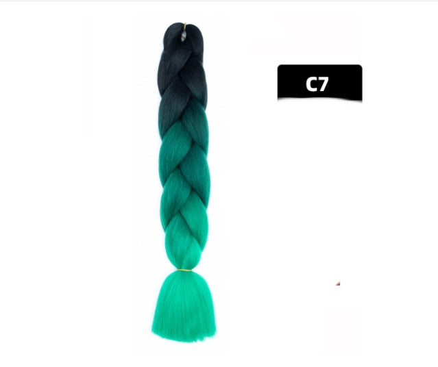 Peluca de seda africana de alta temperatura con fibra química y trenza grande en color degradado