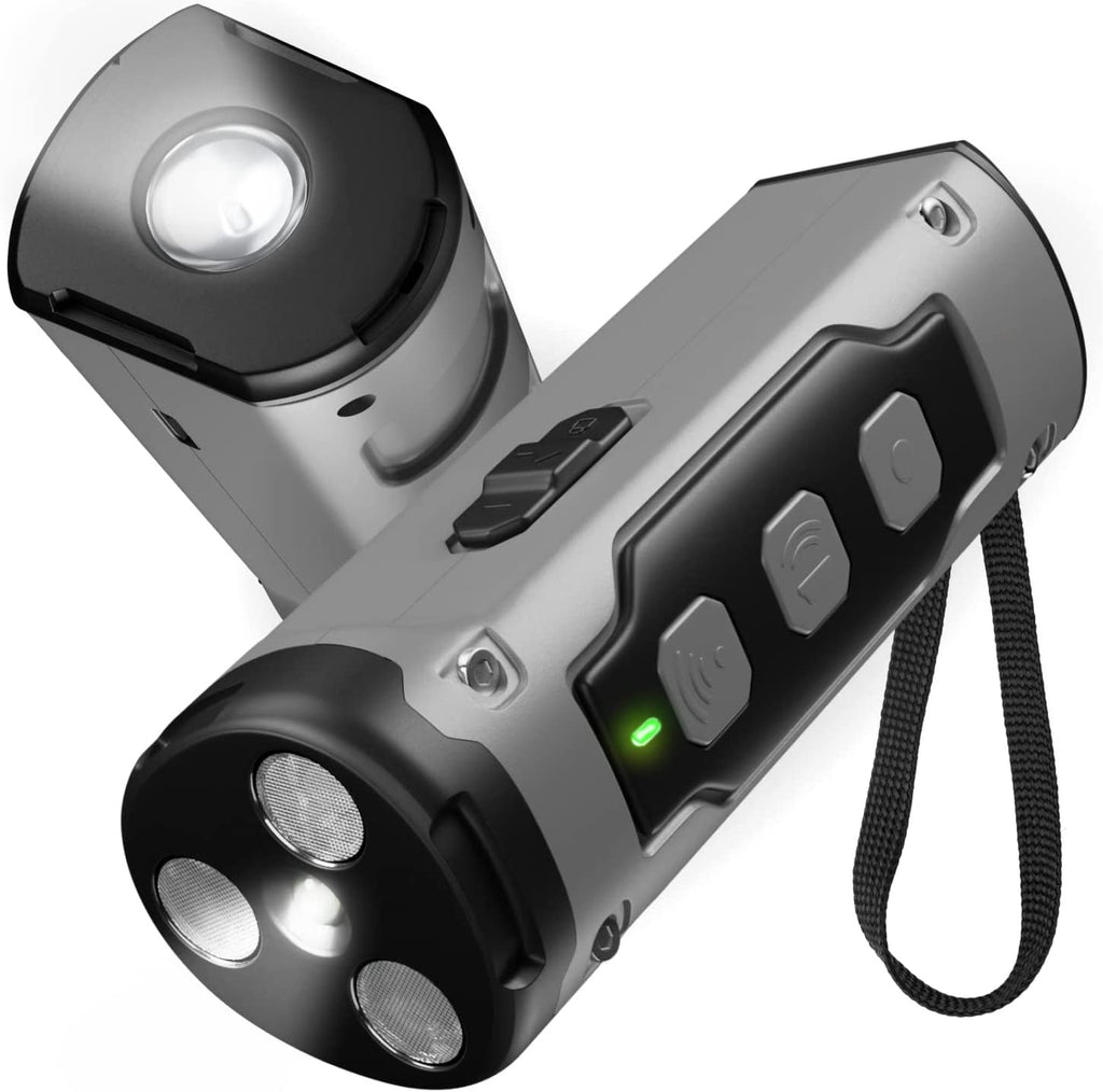 Dispositivo antiladridos ultrasónico de tres cabezales con linterna LED.