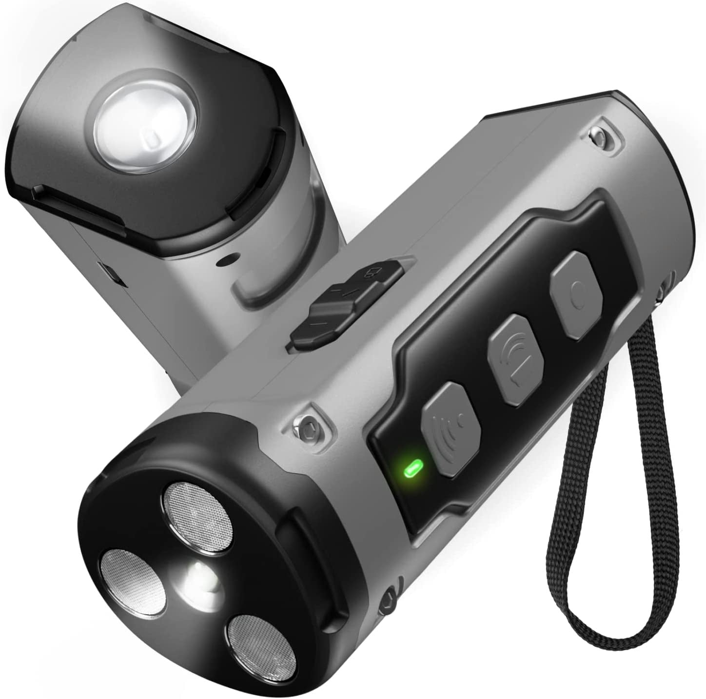 Dispositivo antiladridos ultrasónico de tres cabezales con linterna LED.