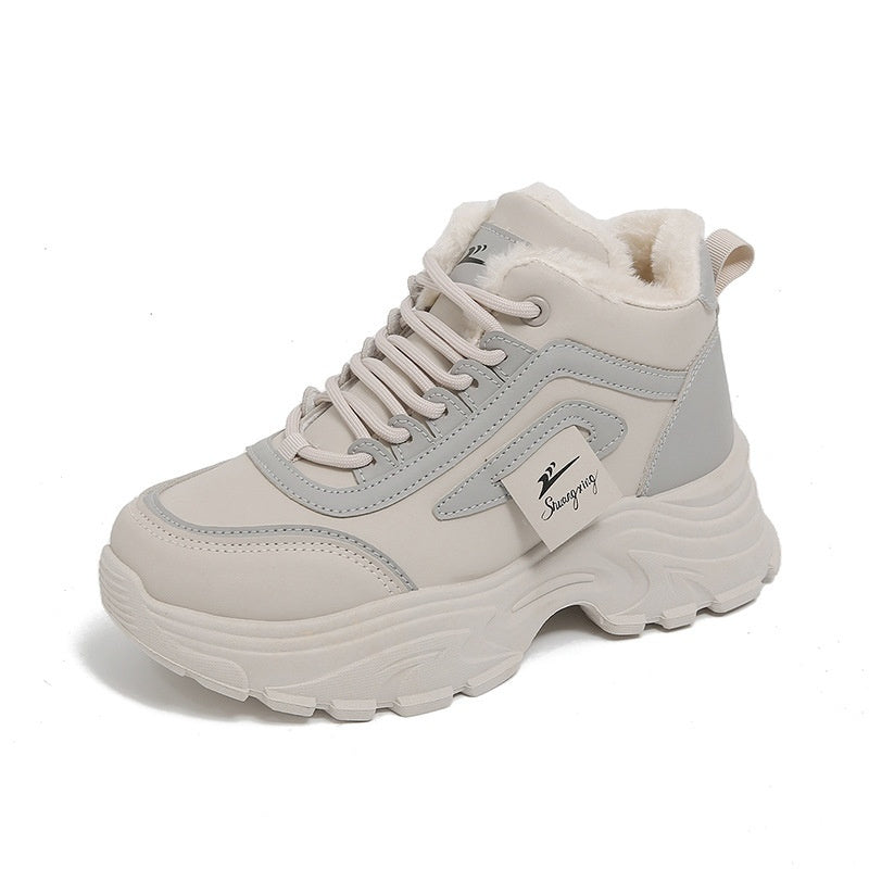 Zapatos deportivos de caña alta, informales y cálidos de algodón con forro polar para mujer