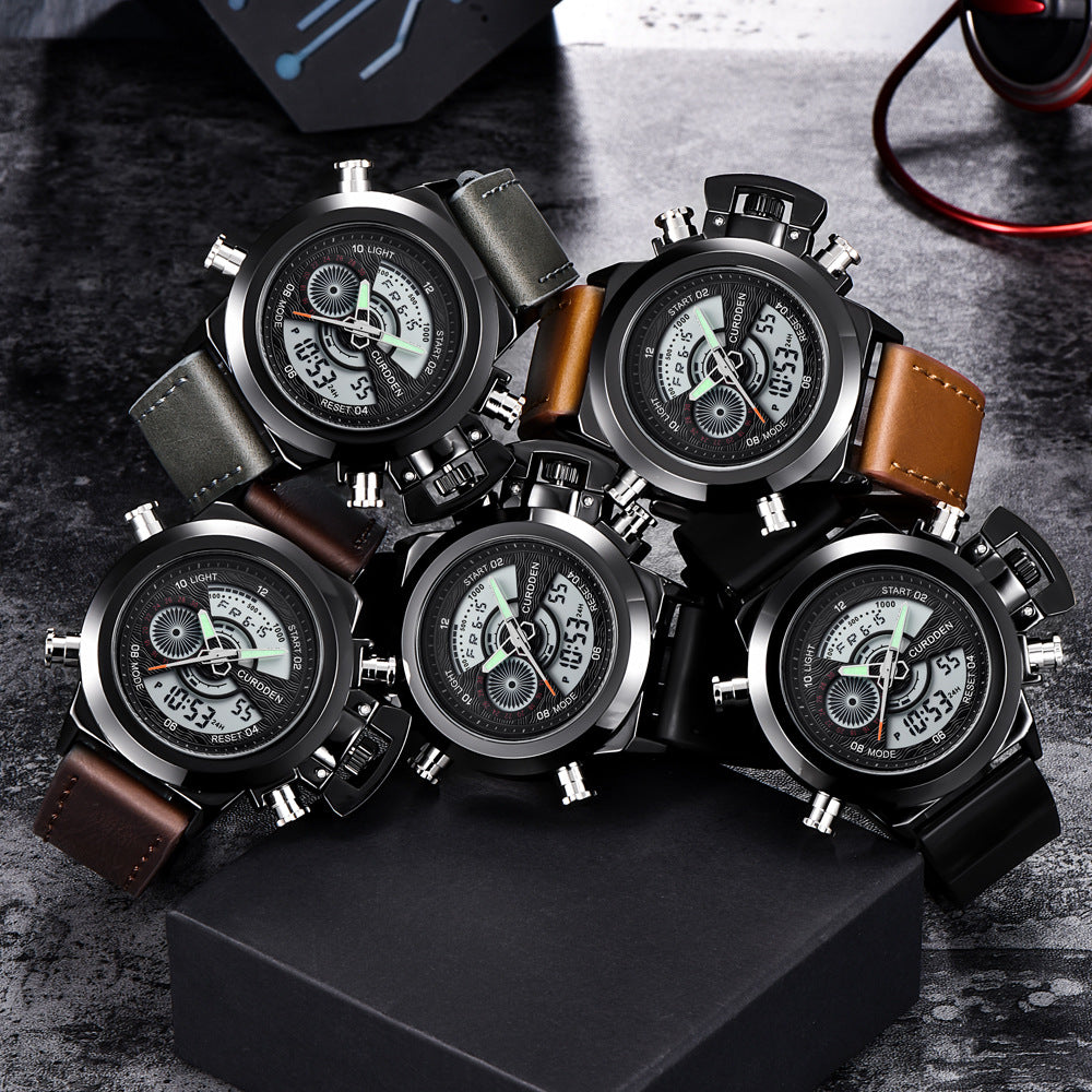 Reloj deportivo multifuncional con doble pantalla y cinturón de moda para hombre.
