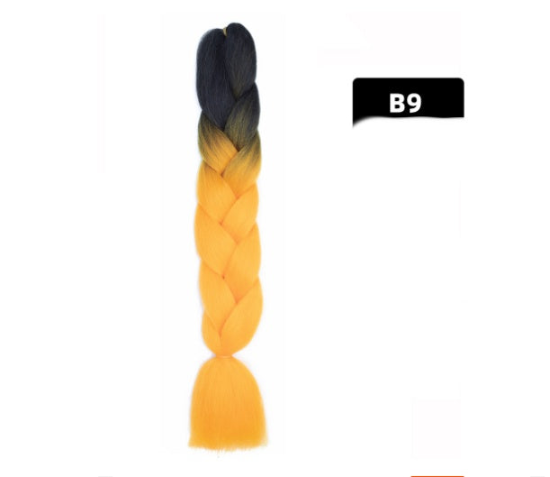 Peluca de seda africana de alta temperatura con fibra química y trenza grande en color degradado
