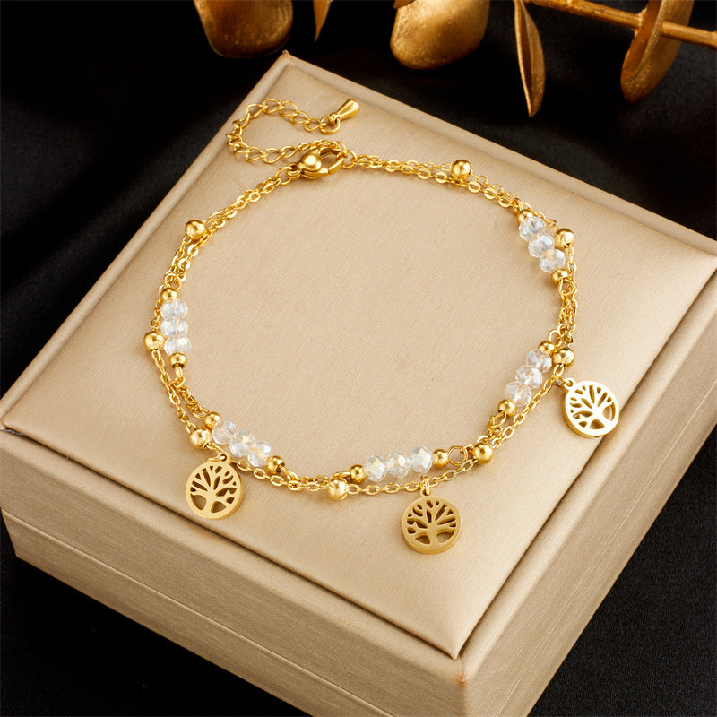 Tobillera de moda para mujer con forma de corazón, concha blanca, árbol de la vida y mariposa