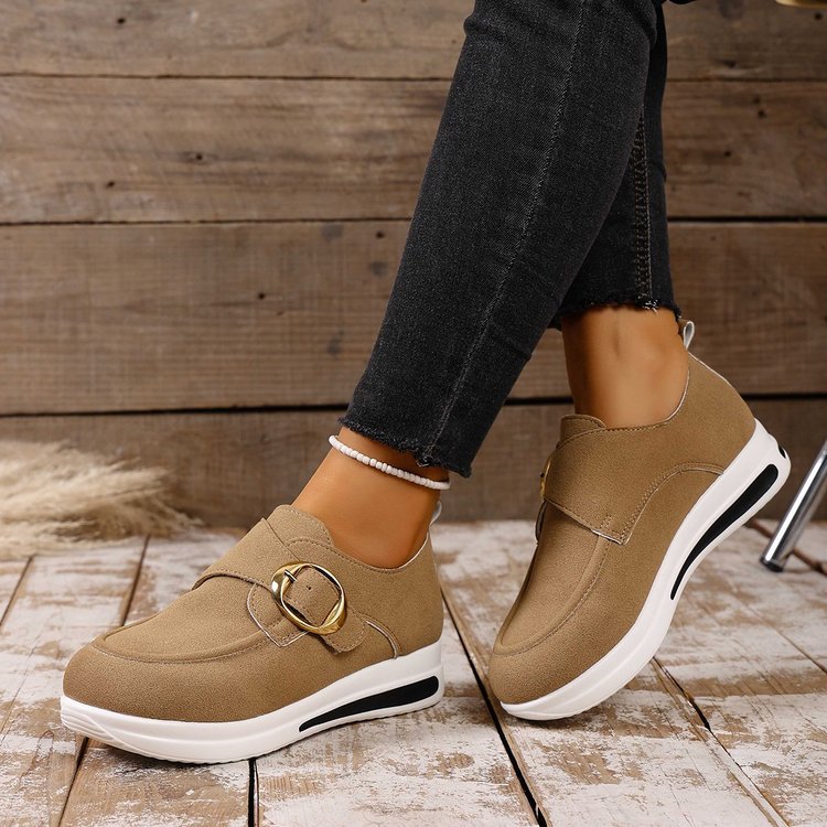 Zapatos casuales sin cordones para mujer de color liso con cordones delanteros