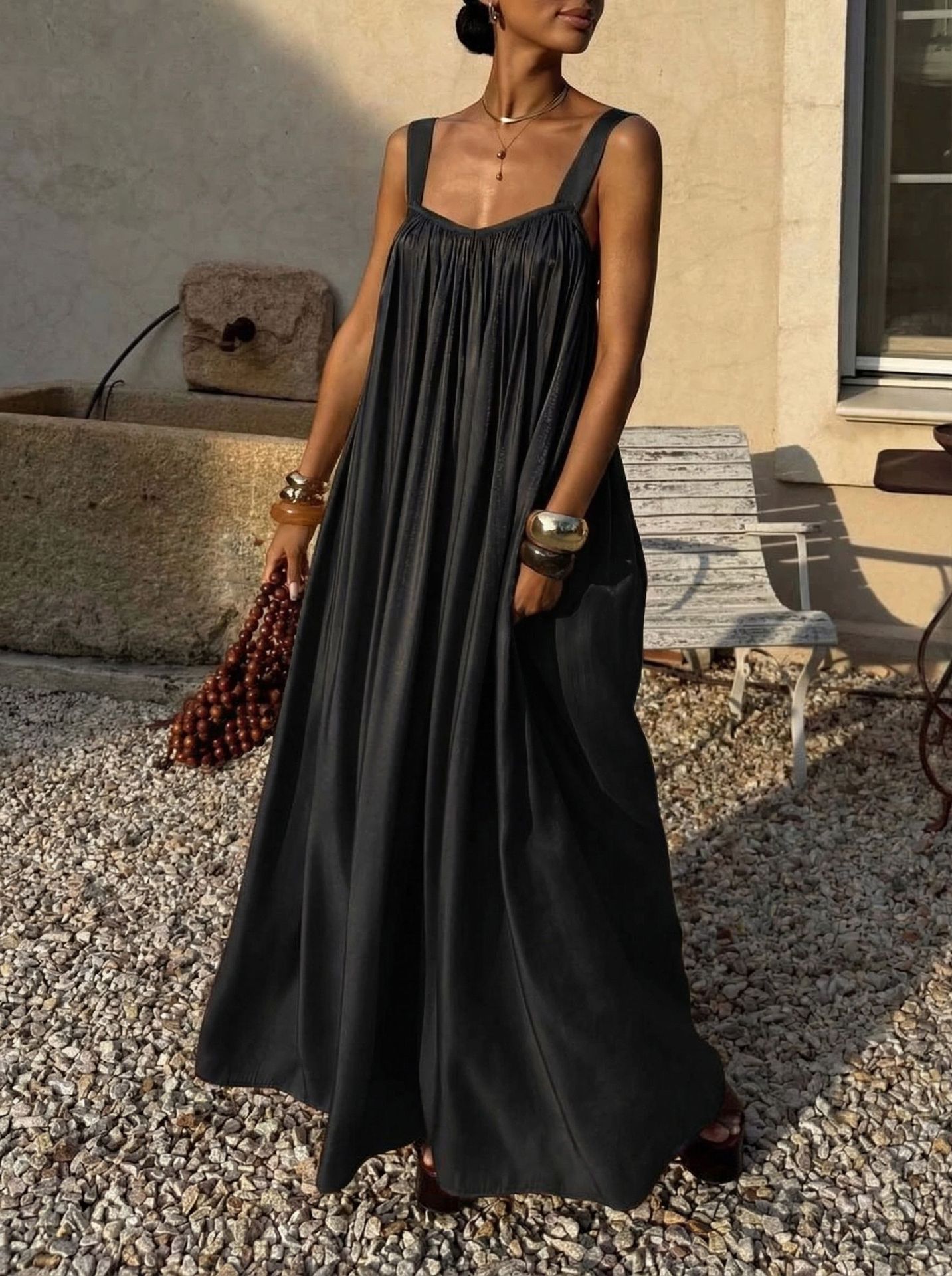 French-style Elegant Pleated Slip Dress