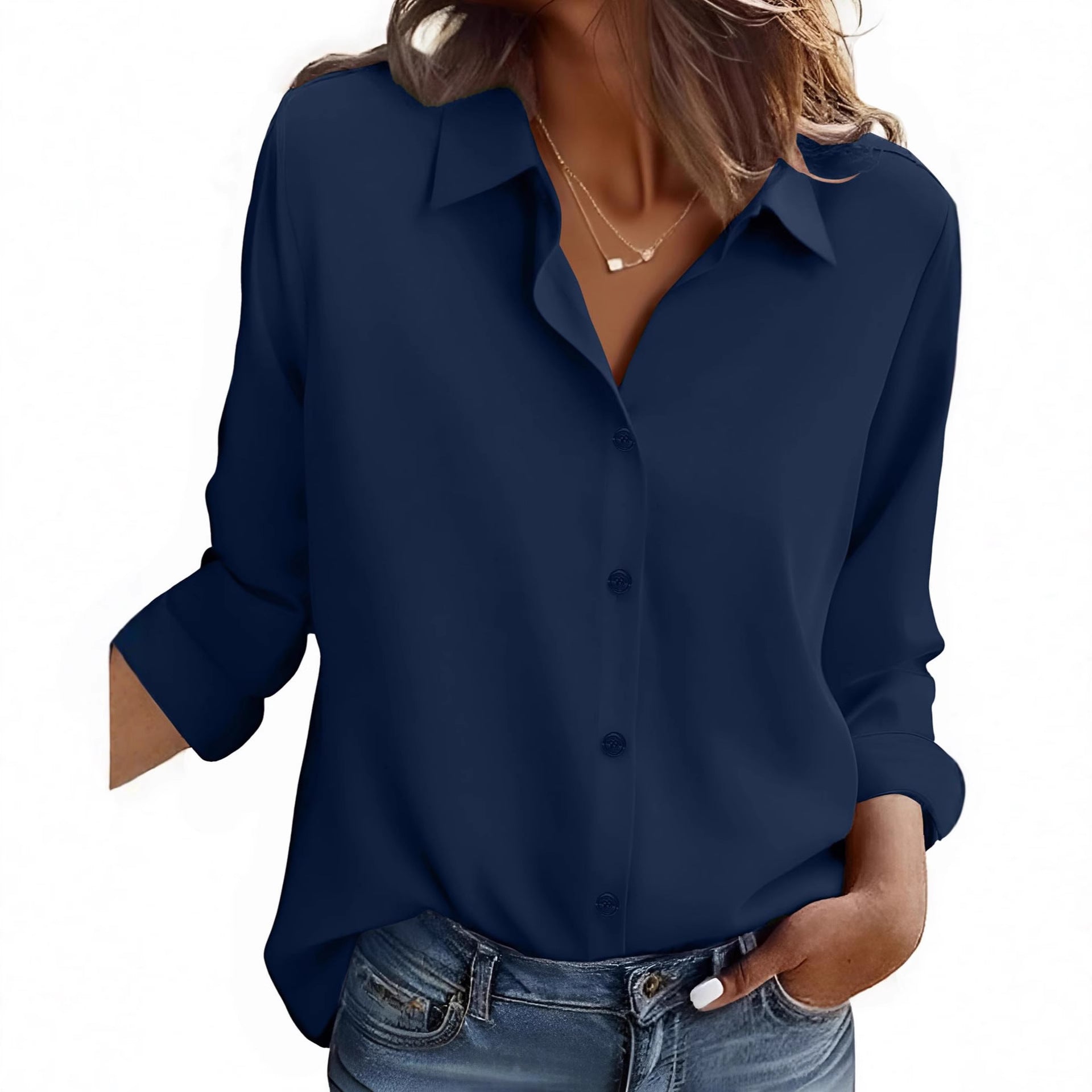 Long-sleeve Solid-color Simple Casual Versatile Shirt