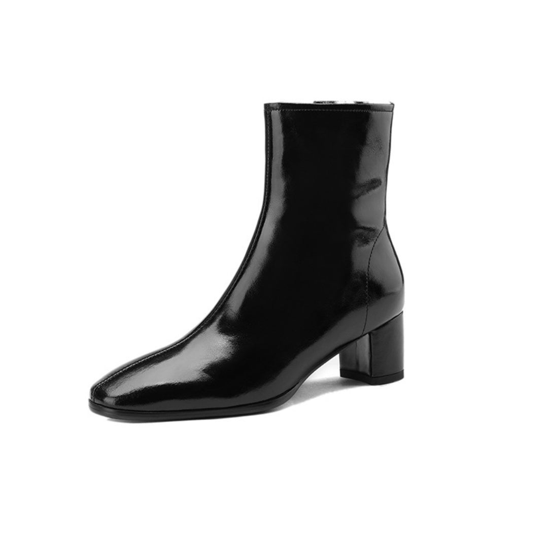 Botas cortas para mujer, tacón medio grueso, botas de nieve de piel gruesa, botas de algodón