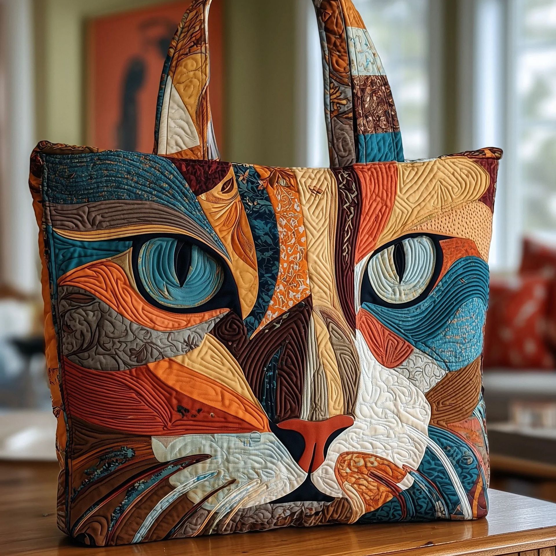 Bolso tote creativo de gran capacidad con impresión digital y bordado acolchado.