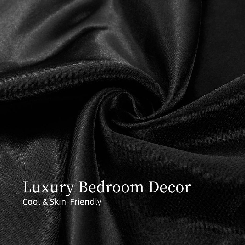 Satin Bed Sheets, Full Size Sheets Set, 4 Pcs Silky Bedding Set With 15 Inches Deep Pocket For Mattress -Full, Black