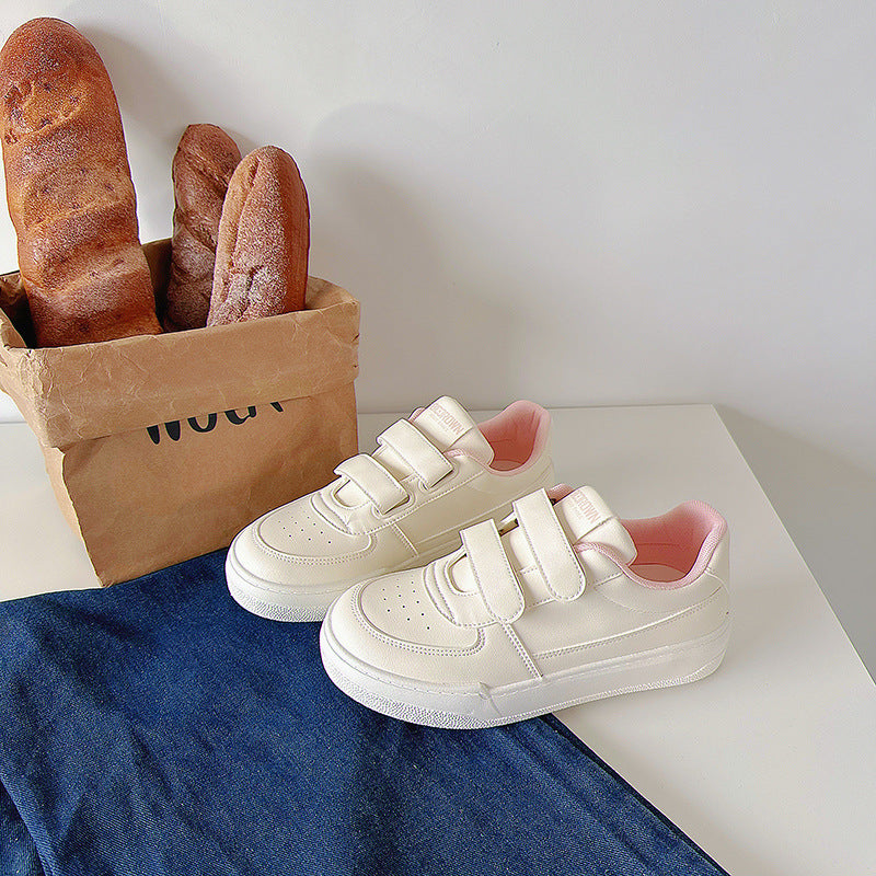 Zapatillas blancas transpirables de estilo coreano para estudiantes con suela plana