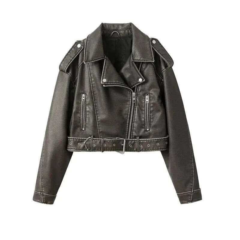 Chaqueta holgada lavada con cuello vuelto estilo urbano retro, la más vendida
