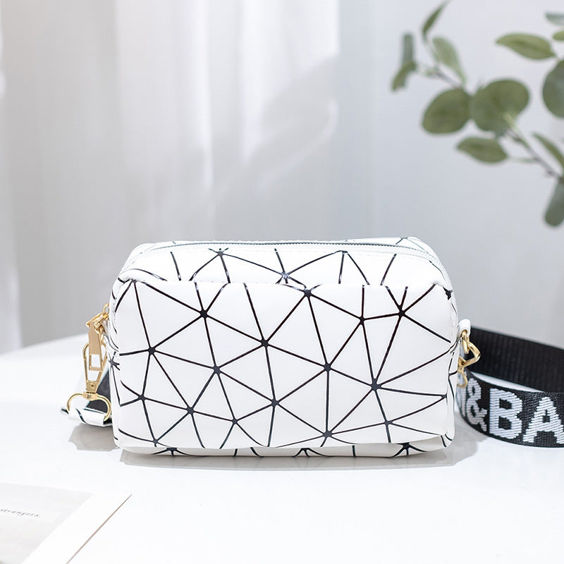 Bolso para cámara con correa de letras, estampado geométrico radiante y colorido