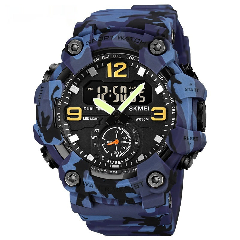 Reloj electrónico deportivo multifuncional de doble movimiento para hombre