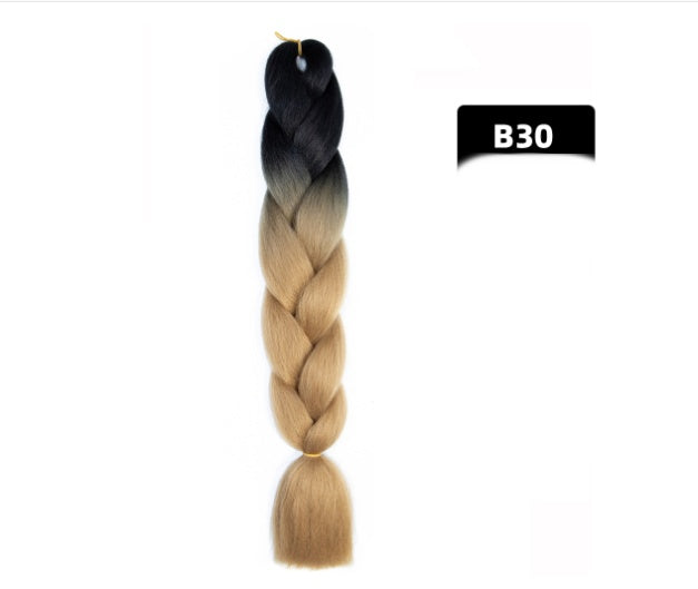 Peluca de seda africana de alta temperatura con fibra química y trenza grande en color degradado