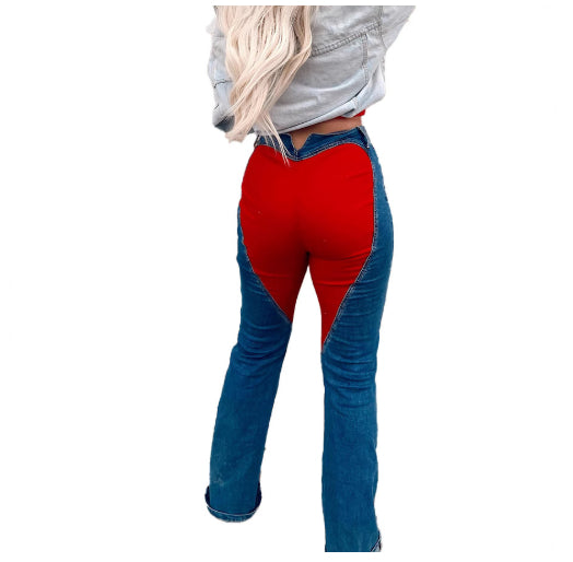 Women's Casual Denim Jeans With Color-Block Design