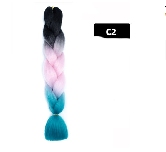 Peluca de seda africana de alta temperatura con fibra química y trenza grande en color degradado