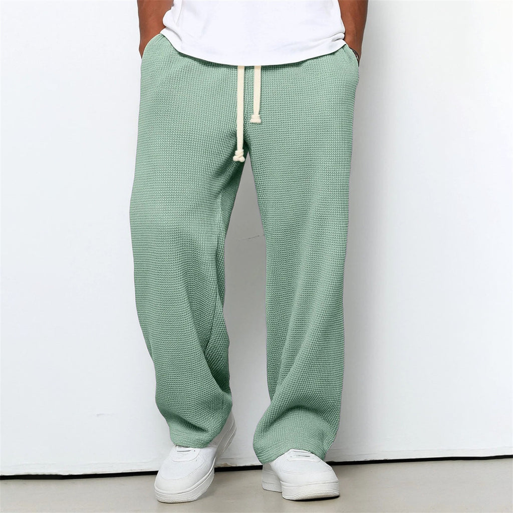 Pantalones deportivos anchos de punto gofre de corte relajado para hombre