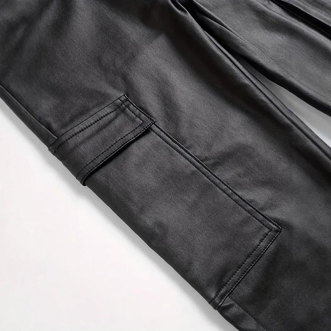 Pantalones de PU a prueba de viento para hombre, ideales para motocicletas y actividades al aire libre.