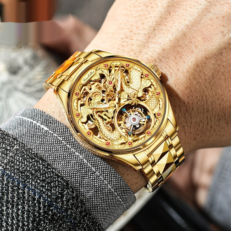 Reloj de lujo dorado resistente al agua para hombre con tourbillon