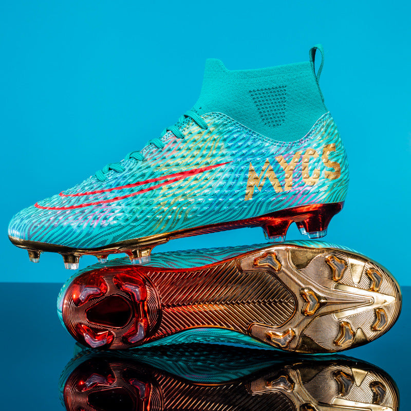 Zapatos de fútbol de caña alta con suela dorada para entrenamiento al aire libre para hombre