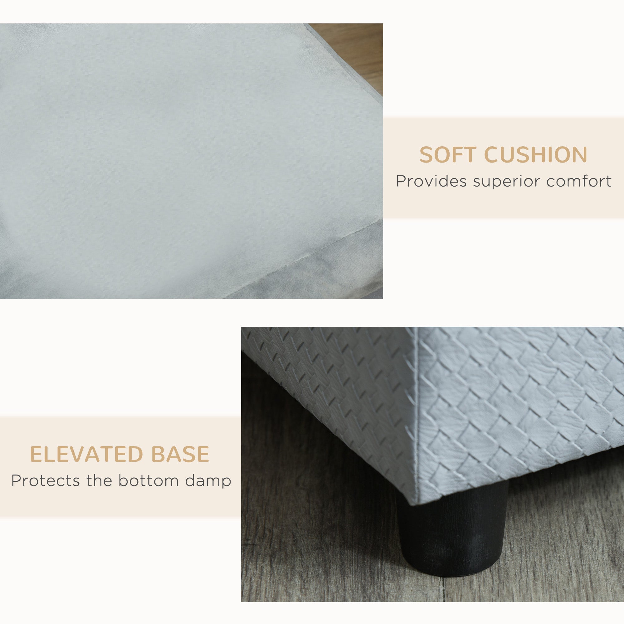 Cama de lujo para perros pequeños, con espacio de almacenamiento oculto, sofá de espuma suave, muebles modernos para mascotas, color gris