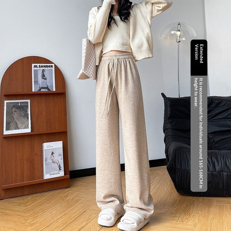 Pantalones de punto rectos de cintura alta y pierna ancha para mujer