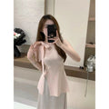 Sweet Lace-up Bow-Knot Slit Cami Shirt