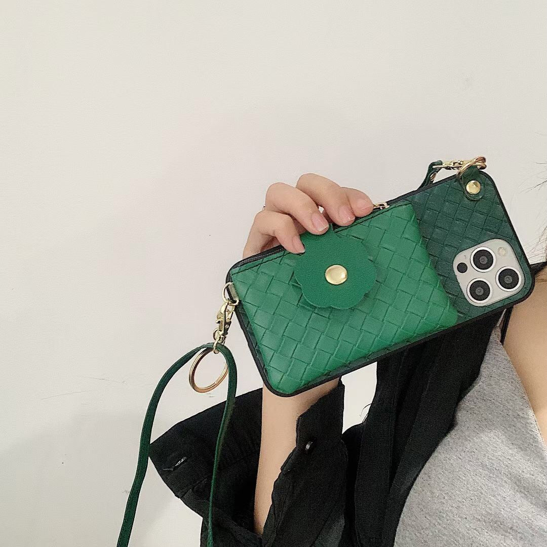 Monedero con funda para teléfono con cordón trenzado