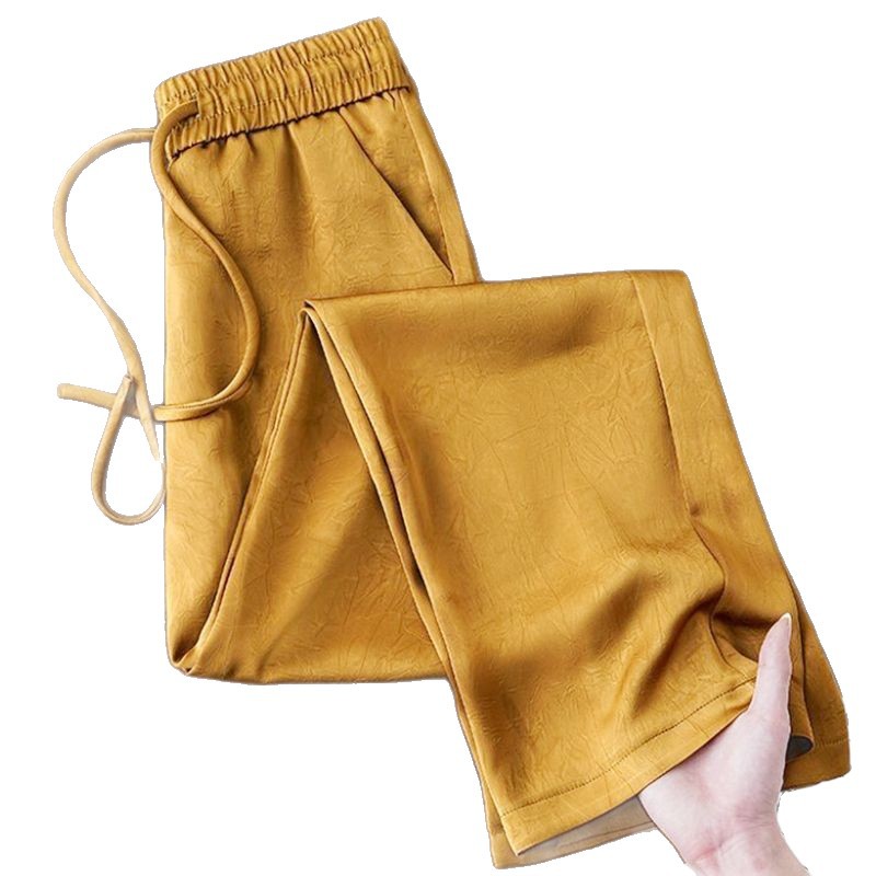Pantalones de satén jacquard de pierna ancha de seda de hielo estilo chino para mujer