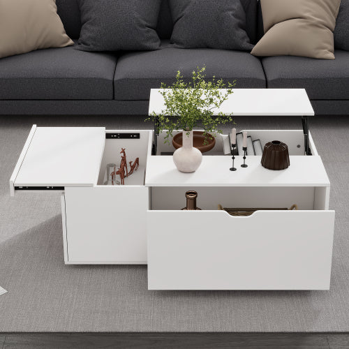 Mesa de centro elevable, mesa de centro con cajón, mesas de té de madera, mesas auxiliares para sofá, muebles de sala de estar, color blanco